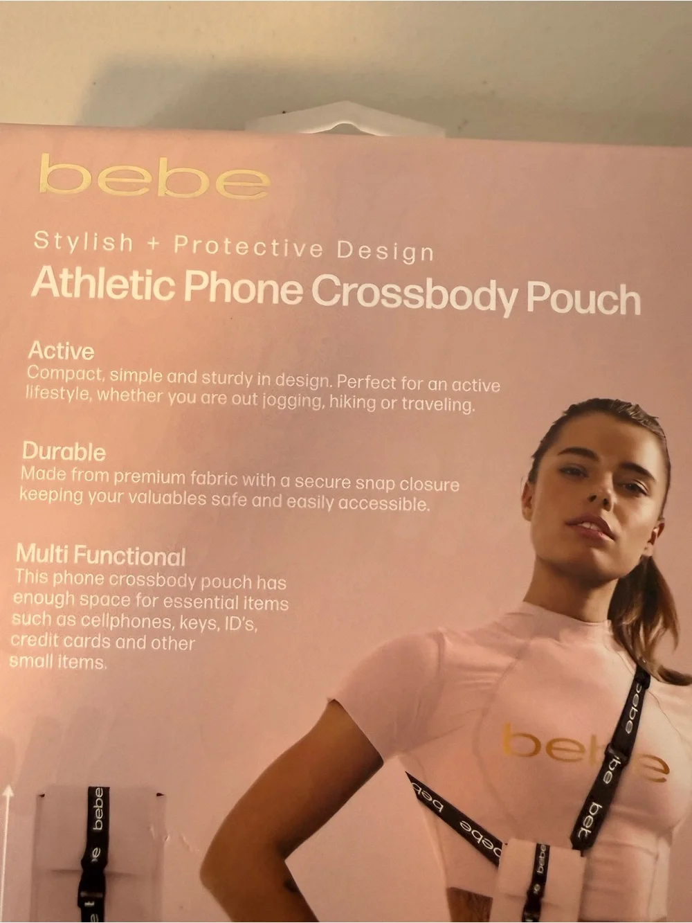 Bebe Athletic Phone Crossbody Pouch Pink Adjustable Strap NIB